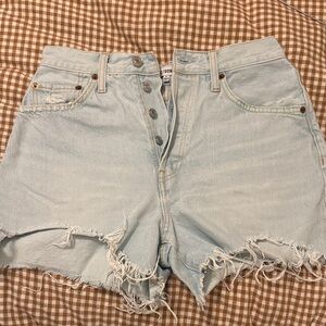 Re/done Light Blue Distressed Denim Shorts